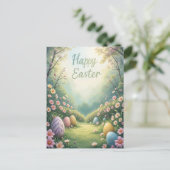 Happy Oaster Spring Blumen und Eier Gruß Postkarte (Stehend Vorderseite)