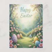 Happy Oaster Spring Blumen und Eier Gruß Postkarte (Vorderseite)