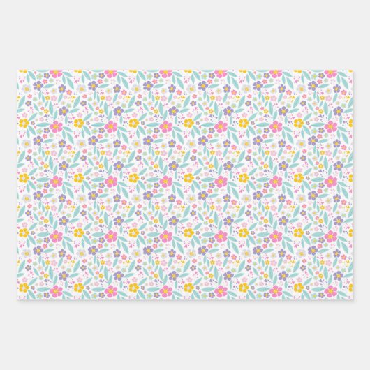 Happy Oaster Spring Flowers Ostereier Körbe Geschenkpapier Set (Vorderseite 3)