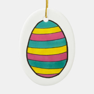 Happy Oaster Striped Ei Hunt Ei Keramikornament