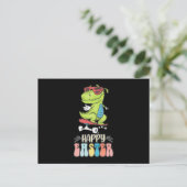 Happy Oaster T Rex Dinosaur Bunny Rabbit Eggs Postkarte (Stehend Vorderseite)