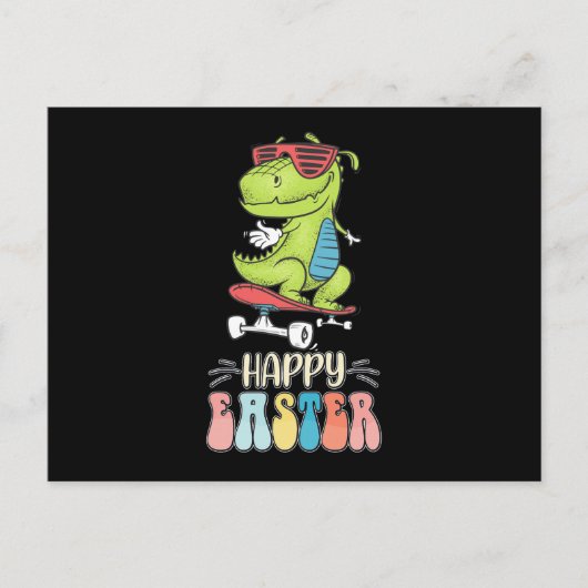 Happy Oaster T Rex Dinosaur Bunny Rabbit Eggs Postkarte (Vorderseite)
