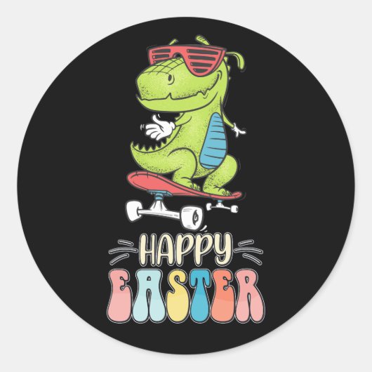 Happy Oaster T Rex Dinosaur Bunny Rabbit Eggs Runder Aufkleber (Vorderseite)