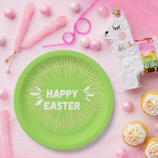 Happy Oaster Text auf grün Pappteller (Party)