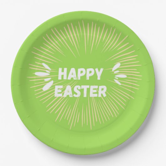 Happy Oaster Text auf grün Pappteller (Vorderseite)