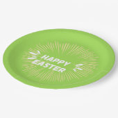 Happy Oaster Text auf grün Pappteller (Schrägansicht)