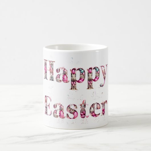 Happy Oaster Text Bunnies Ostereier Kaffeetasse (Mittel)