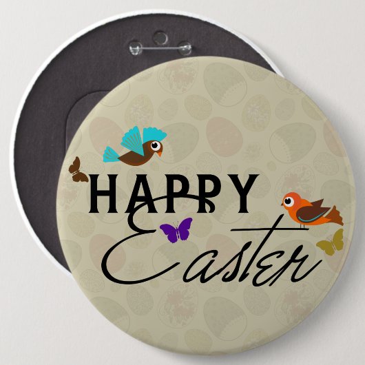Happy Oaster Text Design mit Schmetterlingen & Vög Button (Vorne & Hinten)