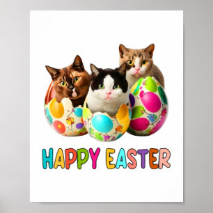 Happy Oaster Three Cat Colorful Ostereier Kitty Poster