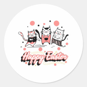 Happy Oaster Three Cat Wear Bunny Kitty Kitten Runder Aufkleber