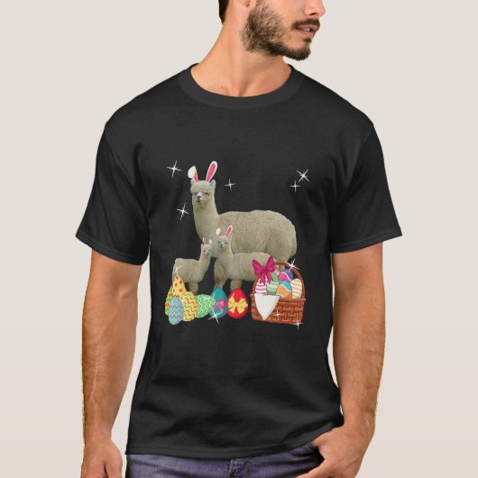 Happy Oaster Three Llama Tragend Bunny Ear Llama L T-Shirt (Vorderseite)