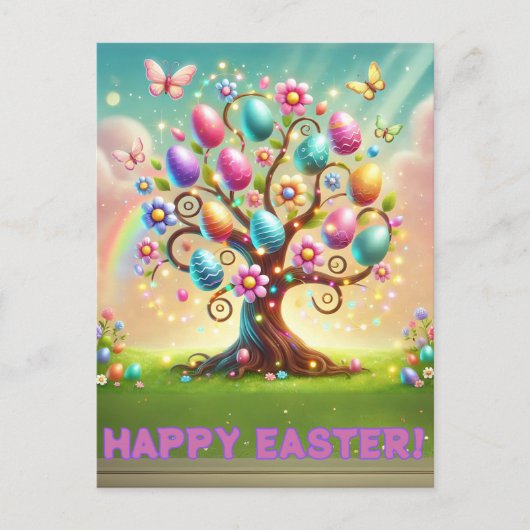 Happy Oaster Tree Card Feiertagspostkarte (Vorderseite)