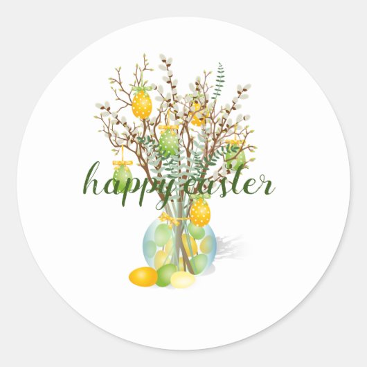 Happy Oaster Tree, niedlicher klassischer Round-St Runder Aufkleber (Vorderseite)