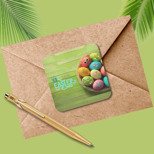 Happy Oaster Tropical Beach Coastal Party Quadratischer Aufkleber
