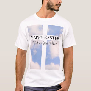 Happy Oaster Trust in God Blue and White T - Shirt