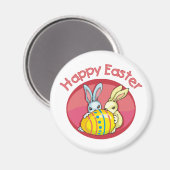 Happy Oaster Two Bunnies - Rosa Magnet (Vorderseite/Rückseite)