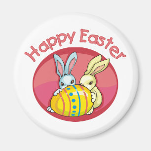 Happy Oaster Two Bunnies - Rosa Magnet