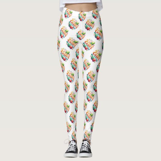 Happy Oaster Typografy Pattern Leggings (Vorderseite)