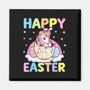 Happy Oaster Unicorn Bunny Girls Kinder Ostern Eiz Magnet