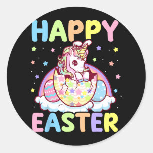 Happy Oaster Unicorn Bunny Girls Kinder Ostern Eiz Runder Aufkleber