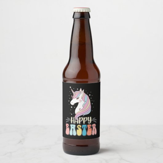 Happy Oaster Unicorn Bunny Rabbit Eggs Bierflaschenetikett (Vorderseite)