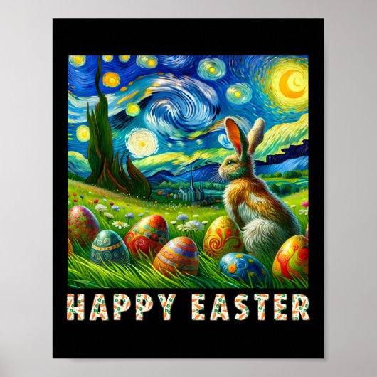 Happy Oaster Van Gogh Style Bunny und Eier Poster (Vorne)
