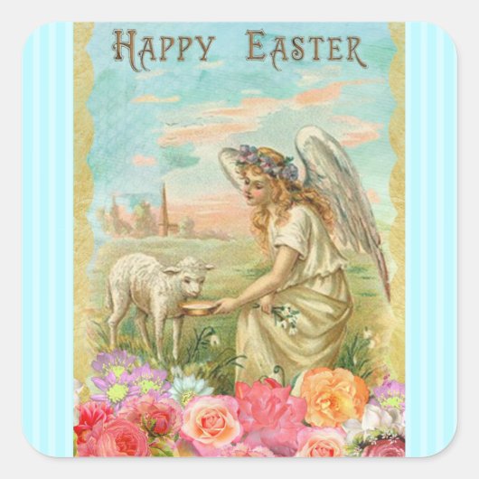 Happy Oaster Vintag Angel und Lamb Stickers (Vorderseite)
