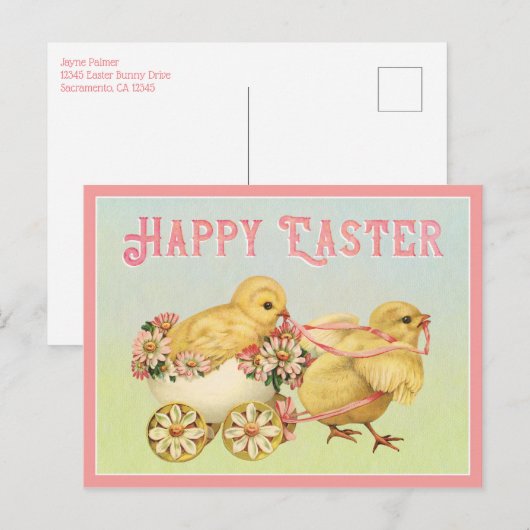 Happy Oaster Vintag Chicks Postkarte (Vorne/Hinten)