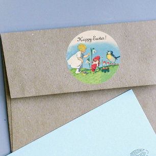 Happy Oaster Vintag Elves Eggs Runder Aufkleber