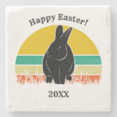 Happy Oaster Vintag Sunset Bunny Silhouette Steinuntersetzer (Vorderseite)