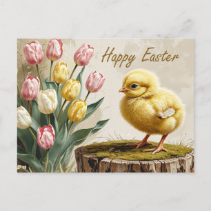 Happy Oaster Vintages Huhn mit Tulips Feiertagspostkarte