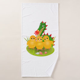 Happy Oaster von drei Küken und Dragon von Mons Badehandtuch