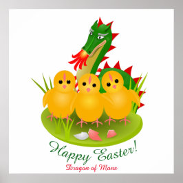 Happy Oaster von drei Küken und Dragon von Mons Poster
