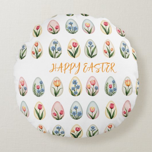 Happy Oaster Watercolor Blumeneier Rundes Kissen (Vorderseite)