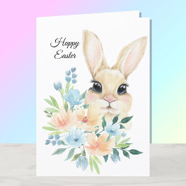 Happy Oaster Watercolor Bunny Blue Blumen Feiertagskarte