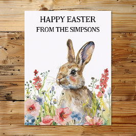 Happy Oaster Watercolor Bunny in Blume Familie Postkarte
