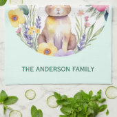 Happy Oaster Watercolor Bunny Individuelle Name Geschirrtuch (Gefaltet)