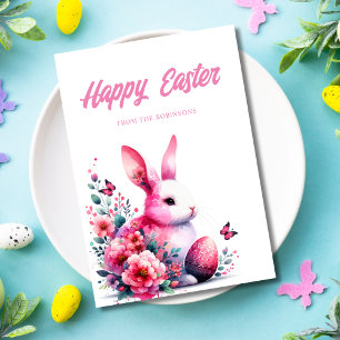 Happy Oaster Watercolor Bunny Pink Feiertagskarte