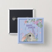 Happy Oaster Watercolor Bunny Rabbit & Blume Button (Vorne & Hinten)