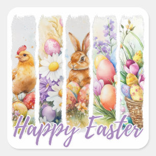 Happy Oaster Watercolor Design Quadratischer Aufkleber
