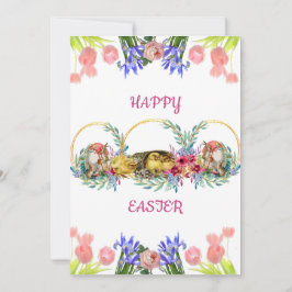 Happy Oaster Watercolor Egg Chick Lilac Rose Tulip Feiertagskarte