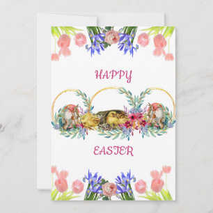 Happy Oaster Watercolor Egg Chick Lilac Rose Tulip Feiertagskarte
