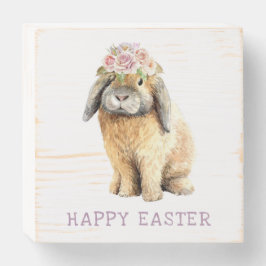 Happy Oaster Watercolor Floral Bunny Rabbit Holzkisten Schild
