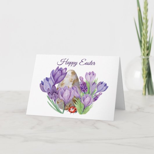 Happy Oaster Watercolor Lila Crocus Blume Karte (Vorderseite)