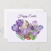 Happy Oaster Watercolor Lila Crocus Blume Postkarte (Vorne/Hinten)