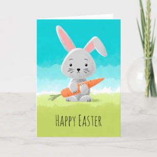 Happy Oaster Watercolor Niedlich Bunny Carrot Feiertagskarte