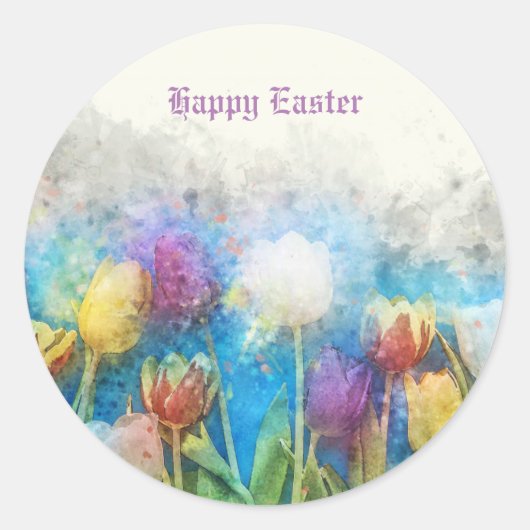 Happy Oaster Watercolor Pastell Tulips Runder Aufkleber (Vorderseite)