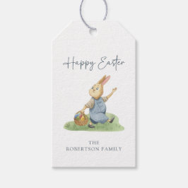 Happy Oaster, Watercolor Rabbit, White Bg Geschenkanhänger