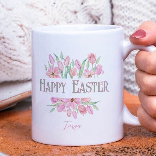 Happy Oaster Watercolor Tulips Ostern Tasse