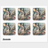 Happy Oaster Watercolor Woodland Bunny Quadratischer Aufkleber (Blatt)